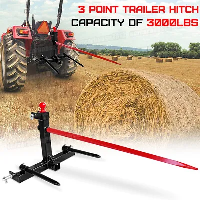 Buy 3 Point Hay Bale Spear Stacker Attachment Cat 1 Tractor Gooseneck Trailer Hitch • 293.93$