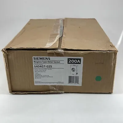 Buy Siemens S40407-025 Ringless Type Meter Socket 200 Amp 7 Jaws 3 Phase 600 Vac • 1,499.95$