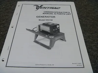 Buy Ventrac HG150 Generator Parts Catalog & Owner Operator Manual 09.10011 • 104.30$