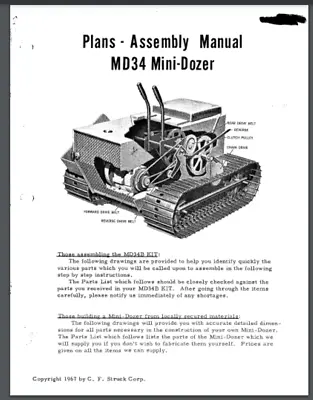 Buy Struck Mini Dozer MD34 Plans And Assembly Manual 16 Pages Comb Bound Gloss Cover • 16$