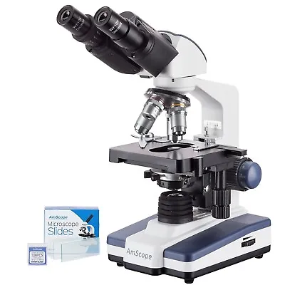 Buy AmScope 40X-2500X LED Lab Binocular Compound Microscope With 50pc Blank Slides • 254.99$