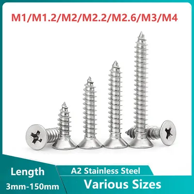 Buy M1-M4 Phillips Countersunk Screws Flat Head Self Tapping Wood Screw A2 Stainless • 1.85$
