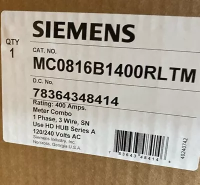 Buy Siemens MC0816B1400RLTM 400A Meter Combo 1PHASE 3WIRE, SN • 1,950$