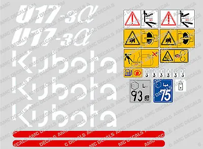 Buy Kubota U17-3 Mini Digger Complete Decal Set With Safety Warning Signs • 55.53$