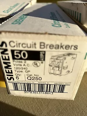 Buy Lot Of 6 Siemens Q250 50Amp Double Pole Standard Trip Circuit Breaker • 70$