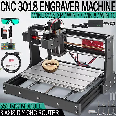 Buy DIY CNC 3018 PRO Machine Router 3 Axis Engraving PCB Wood Mill+5500mw Laser Head • 229.90$
