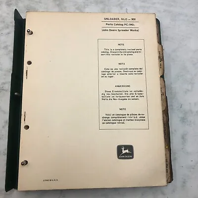 Buy John Deere Silo Unloader 900 Parts Catalog Manual OEM Book 1970 PC-943 • 27.88$