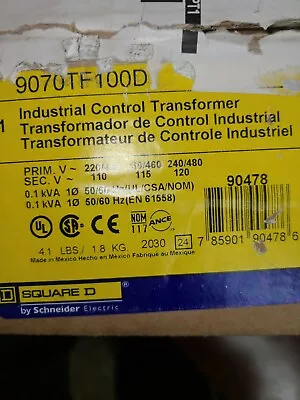 Buy New Square D 9070TF100D1 Control Transformer 0.1 KVA 240/480 To 120V T1740 New • 125$