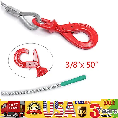 Buy Winch Cable 3/8''x50''/100'' Self Locking Swivel Hook Tow Flatbed Truck Lifting • 36$