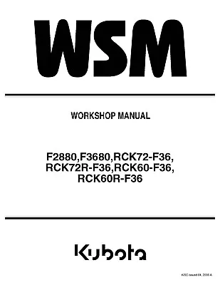 Buy F2880 F3680 Zero Turn Mower Service Repair Workshop Manual Kubota • 9.87$