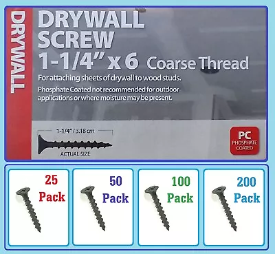 Buy Drywall Screws - Phillips Head 1-1/4 #6 Coarse Thread • 6.95$