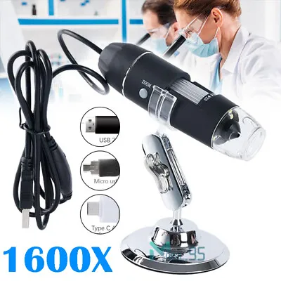 Buy 8LED 1600X 10MP USB Digital Microscope Endoscope Magnifier Camera W/ Stand Black • 25.69$