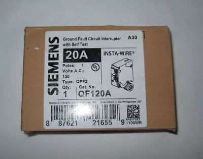 Buy New SIEMENS QF120A GFI Breaker 20 AMP With Self Test, 1 Pole • 49.99$