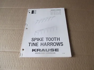 Buy Krause 2800 3500 4300 Spike Tooth Tine Harrows Plow Assembly Parts Owners Manual • 14.99$