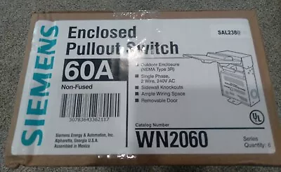 Buy 6x Pack Siemens 60A Enclosed Pullout Switch Outdoor Disconnect 240V 1PH Non-Fuse • 98.99$