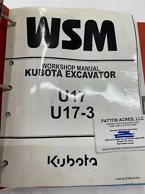 Buy Work Shop Manual For Kubota Excavator Model U17 U17-3 • 65$