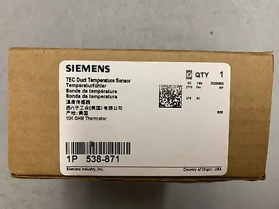 Buy SIEMENS 538-871 011421 TEC DUCT TEMPERATURE SENSOR New In Box • 15$