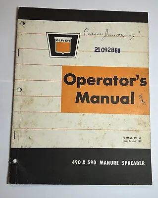 Buy Oliver 490 & 590 Manure Spreader Operators Manual 10-1971 • 0.99$