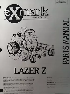 Buy EXmark Lazer Z Zero-Turn Riding Lawn Mower Parts Manual 52  60  72  190000up ReD • 49.95$