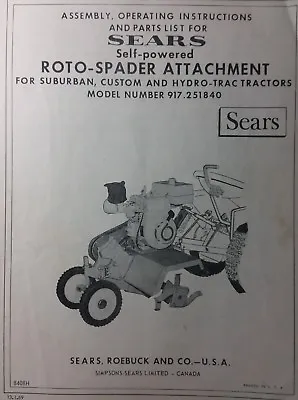 Buy Sears Suburban Tractor 3-Point Roto Tiller & 7hp Engine Owner & Parts (2 Manuals • 42.99$