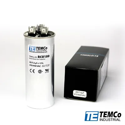Buy TEMCo 45/7.5 MFD UF Dual Run Capacitor 370 440 Vac Volts AC Motor HVAC 45+7.5 • 14.95$