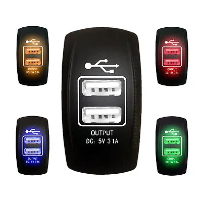 Buy Dual USB Charger Port 5v 3.1A Rocker Switch Style UTV Marine 4x4 Off Road Auto • 16.50$