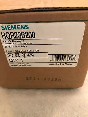 Buy HQR23B200 Siemens 200 Amp 3 Pole 240 Volt HQR2 65K Aic QR23B200 • 499$