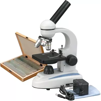 Buy AmScope 40X-1000X Metal Glass Lens Student Compound Microscope, 100 Prep Slides • 150.99$