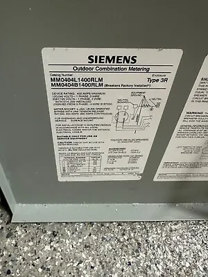 Buy Siemens MM0404L1400RLM Type 3R MM0404B1400RLM (400 Amp Meter Combo With 2 200 • 2,500$