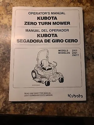 Buy Kubota Zero Turn Mower Operator's Manual Z411~Z421~Z421T English & Spanish • 35$