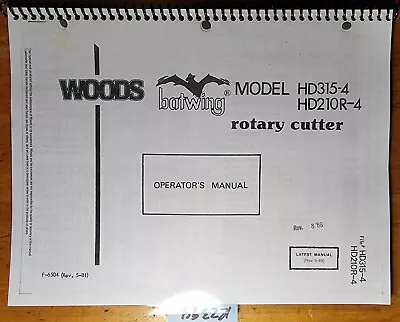 Buy Woods HD315-4 HD210R-4  Batwing Rotary Cutter Mower Owner Operator Parts Manual • 17.99$