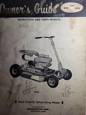 Buy Musgrave Inc Riding Lawn Mower Tractor B260 B750 Owner &Parts Manual +BONUS 1959 • 58.64$