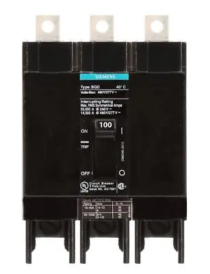 Buy BQD3100 - Siemens 100 Amp 3 Pole 480 Volt Bolt-On Molded Case Circuit Breaker • 290.27$