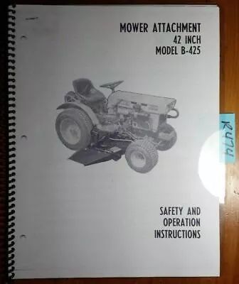 Buy Kubota B-425 B425 42  42 Inch Mower Attachment Owner's Operator's & Parts Manual • 15.99$