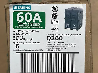 Buy SIEMENS 60A Circuit Breakers #Q260 2-Pole 120/240V Case Of 6 New Factory Boxed • 57.99$