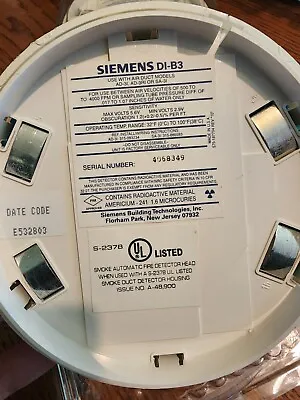 Buy Siemens DI-B3 Ionization Duct Smoke Detector Head • 349.99$