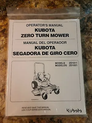 Buy Kubota Zero Turn Mower Owners Operator's Manual ZD1011, ZD1021 English & Spanish • 35$