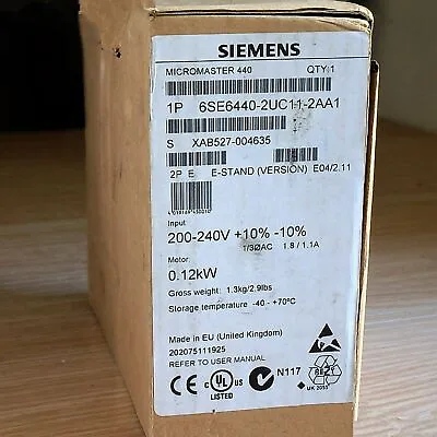 Buy New Siemens 6SE6440-2UC11-2AA1 6SE6 440-2UC11-2AA1 MICROMASTER440 Without Filter • 319.81$