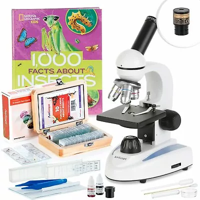 Buy AmScope 40X-1000X Student Microscope Kit + Camera + Prepared Slides + Prep Tools • 216.99$