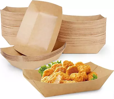 Buy 250 Pack Paper Food Trays, 3 Lb Disposable Kraft Paper Food Boats Party Serving • 37.49$