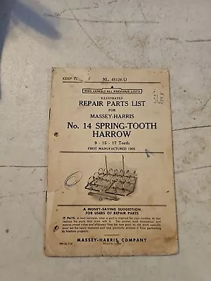 Buy Vintage 1945 Massey Harris 14 Spring Tooth Harrow Illustrated Repair Parts List  • 9.95$