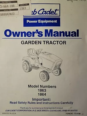 Buy Cub Cadet Corp CCC MTD 1863 1864 Garden Lawn Tractor Owners Manual 18 H.p Kohler • 76.99$