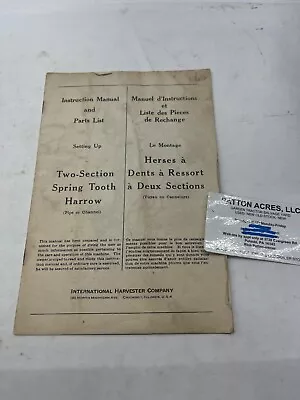 Buy Instr. Manual & Parts List For IH Two-Section Spring Tooth Harrow (Pipe/Chanel) • 15$