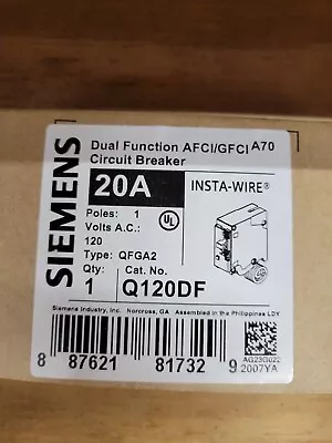 Buy Siemens Q120df Afci/gfci Dual Function Breaker 1 Pole 20 Amp 120vac Brand New • 42$