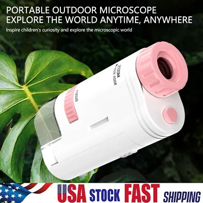 Buy Kids Mini Pocket Microscope 60-200x Handheld Magnification Lens W/ LED Light USA • 13.10$