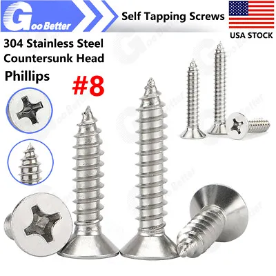 Buy #8 304 Stainless Steel Phillips Flat Countersunk Head Self Tapping Wood Screws • 6.95$