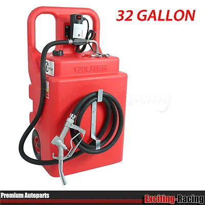 Buy 32 Gallon (120L) Portable Fuel Tank 12V Diesel Pump With 13ft Delivery Hose • 388.62$