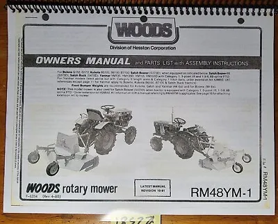 Buy Woods RM48 RM48YM-1 Mower For Bolens Kubota Yanmar Satoh Operator & Parts Manual • 16.99$