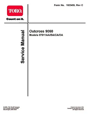 Buy TORO Workman Outcross 9060 07511AA BA CA DA SERVICE Manual Coil Bound Printed  • 44.95$
