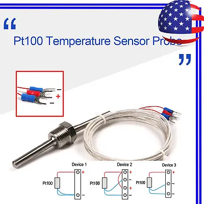 Buy K Type RTD Pt100 Temp Thermocouple Temperature Sensor Thermal Probe 1/2  NPT  • 14.99$